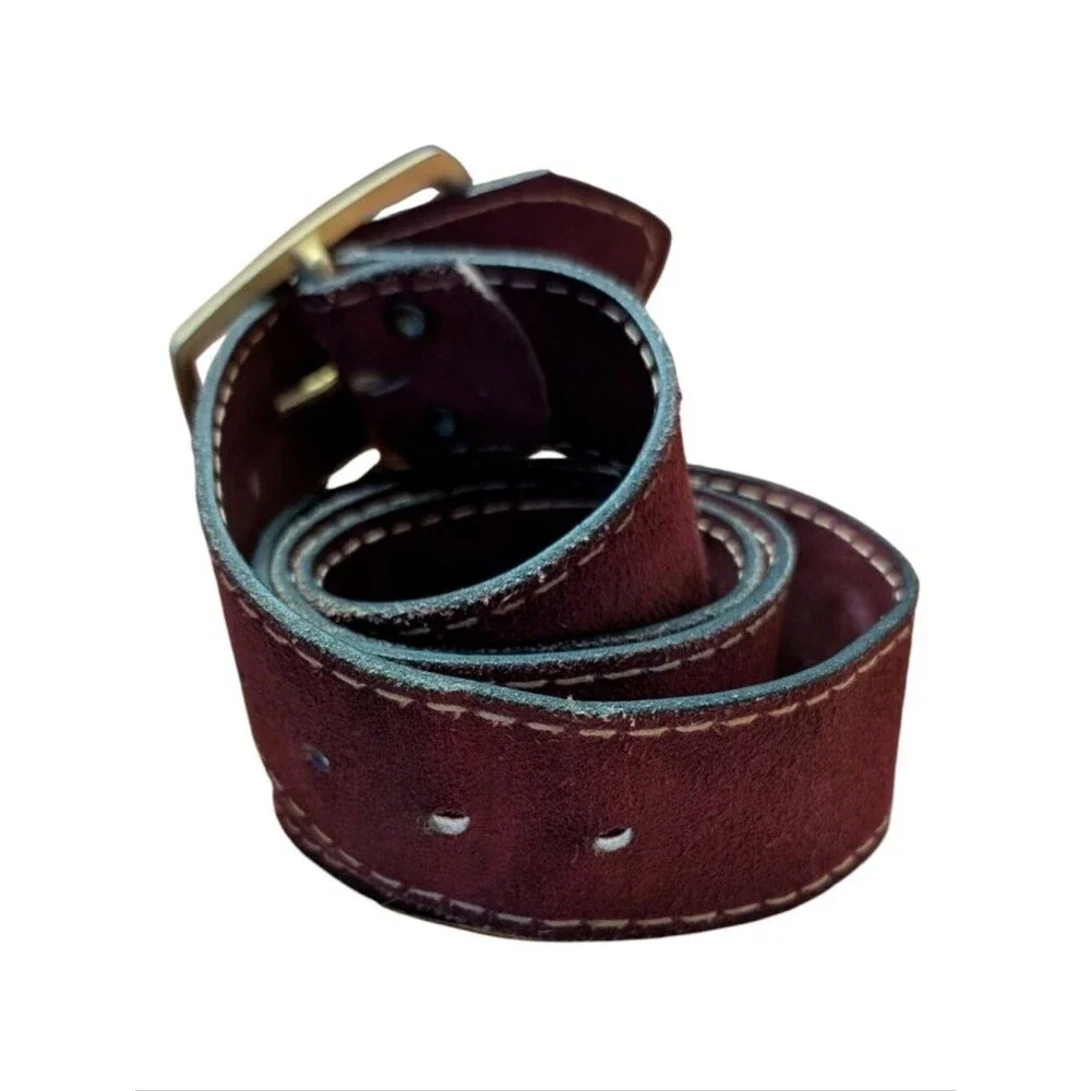 Unbranded Burgundy Suede Leather Belt Contrast Stitch gold tone buckle wine 40